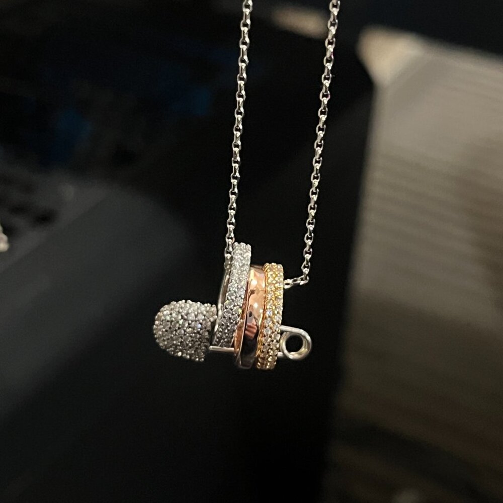 Sparkling Heart & Trio-Ring Pendant Necklace